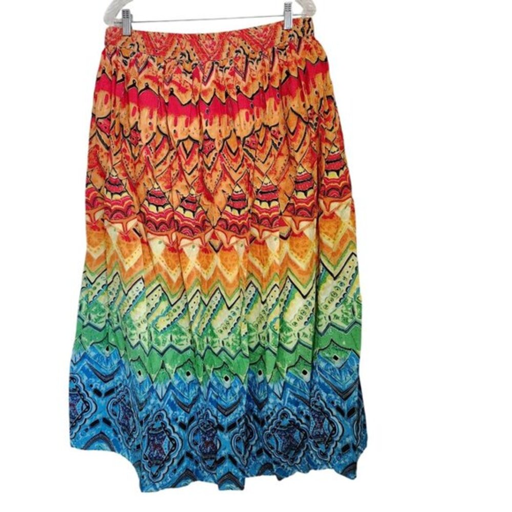 Liz & Me Women's 14/16W Maxi Skirt Pull‎ on Elasitc Southwestern Abstract Boho